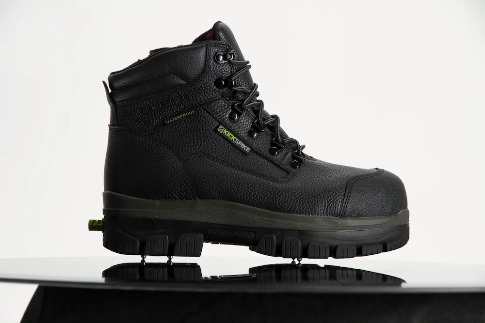 Kickspike GEN II REBEL I in black, 6 inch profile, spikes deployed below the outsole